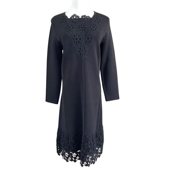 LELA ROSE BLACK LONG SLEEVE EMBROIDERED SHIFT DRESS - M - Picture 1 of 10